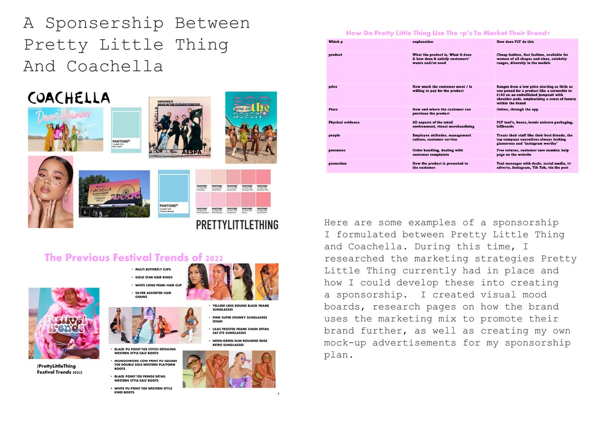 PrettyLittleThing x Coachella campaign strategy board
